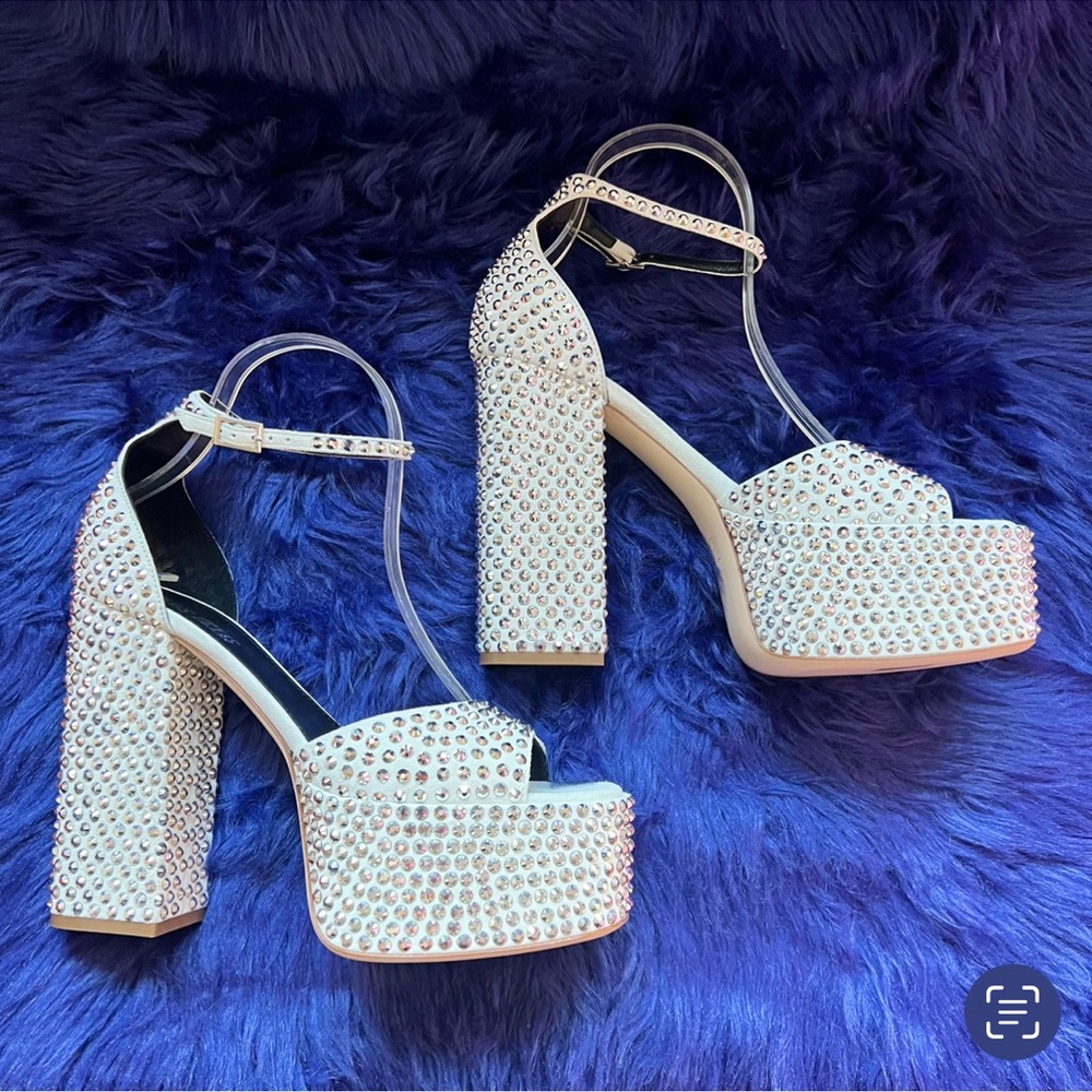 🛑 SOLD 🛑New! PARIS TEXAS Holly Tatiana Block Heel Crystal Platform Sandals - Picture 11 of 17